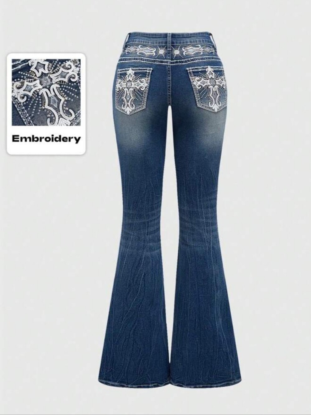 Y2K Boot Cut Jeans with White Embroidered Back Pockets